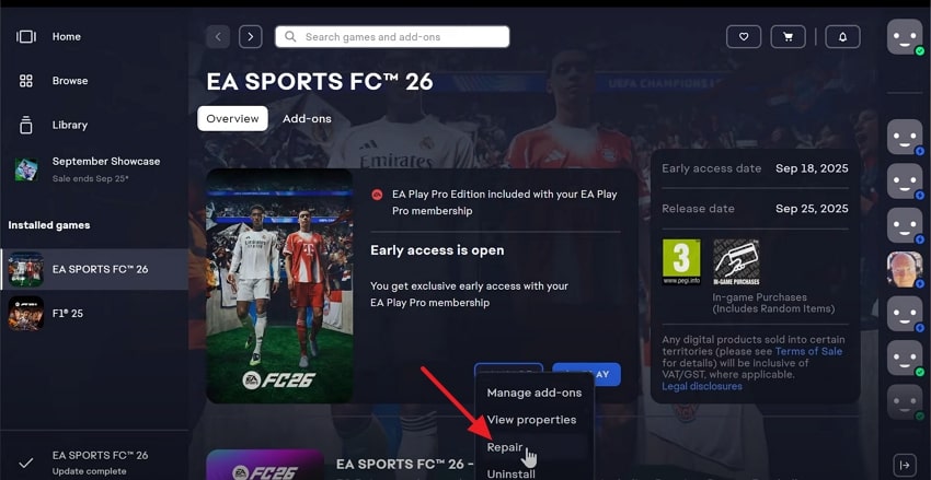 choose repair option eafc 26