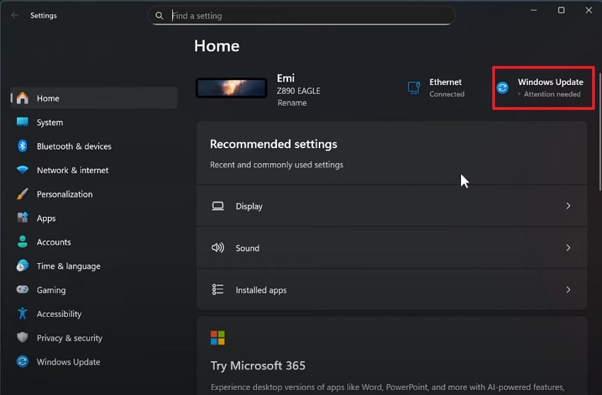 choose windows update