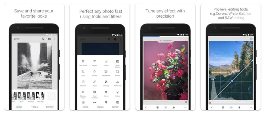 snapseed app screen interfaces