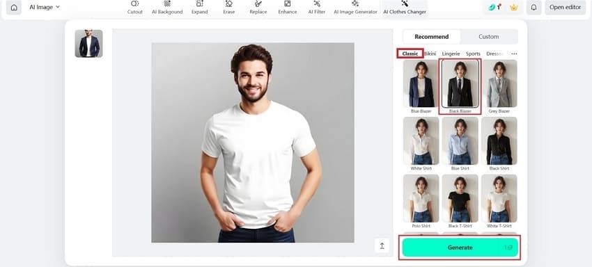 insmind choose suit style click generate