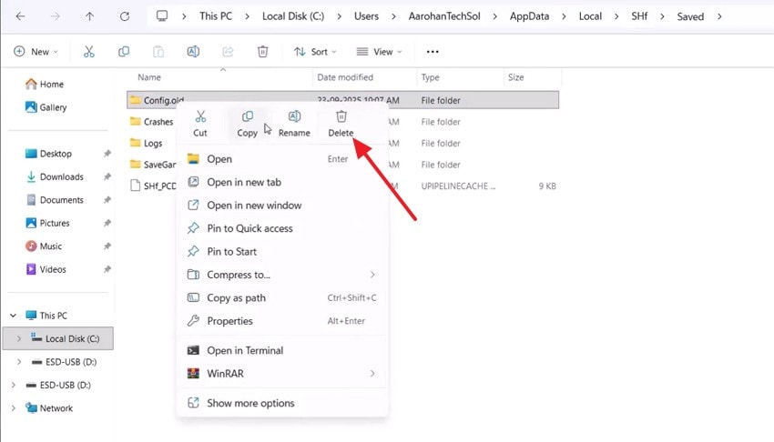 delete the config from saved folder
