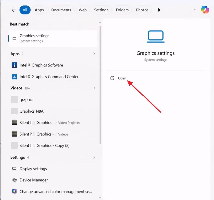 go to graphic settings