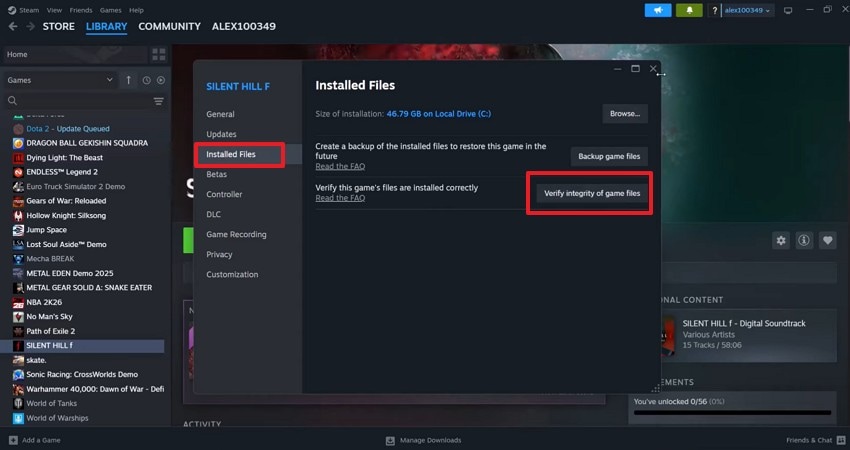 select verify integrity of game file