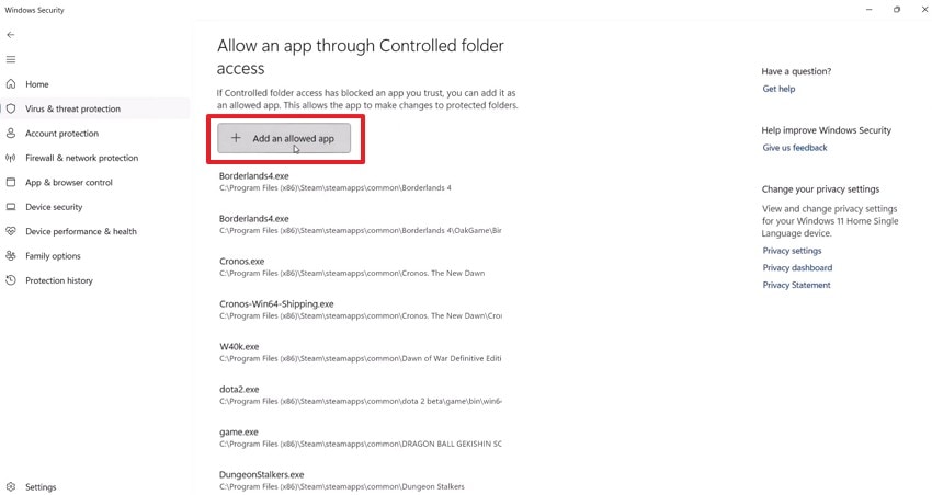 add and allowed the app