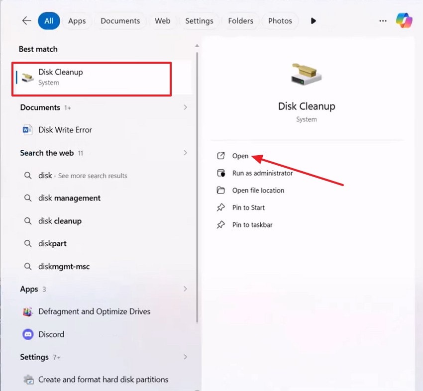 navigate to disk cleanup