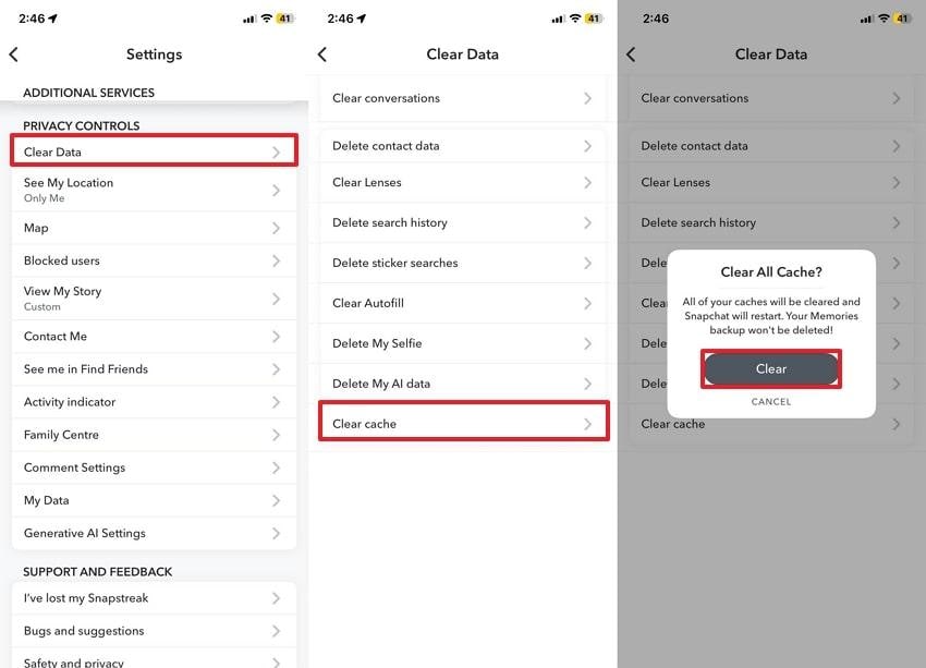 clear snapchat cache on iphone