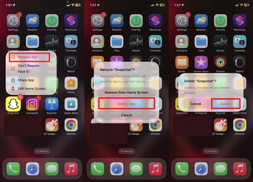 uninstall snapchat on iphone