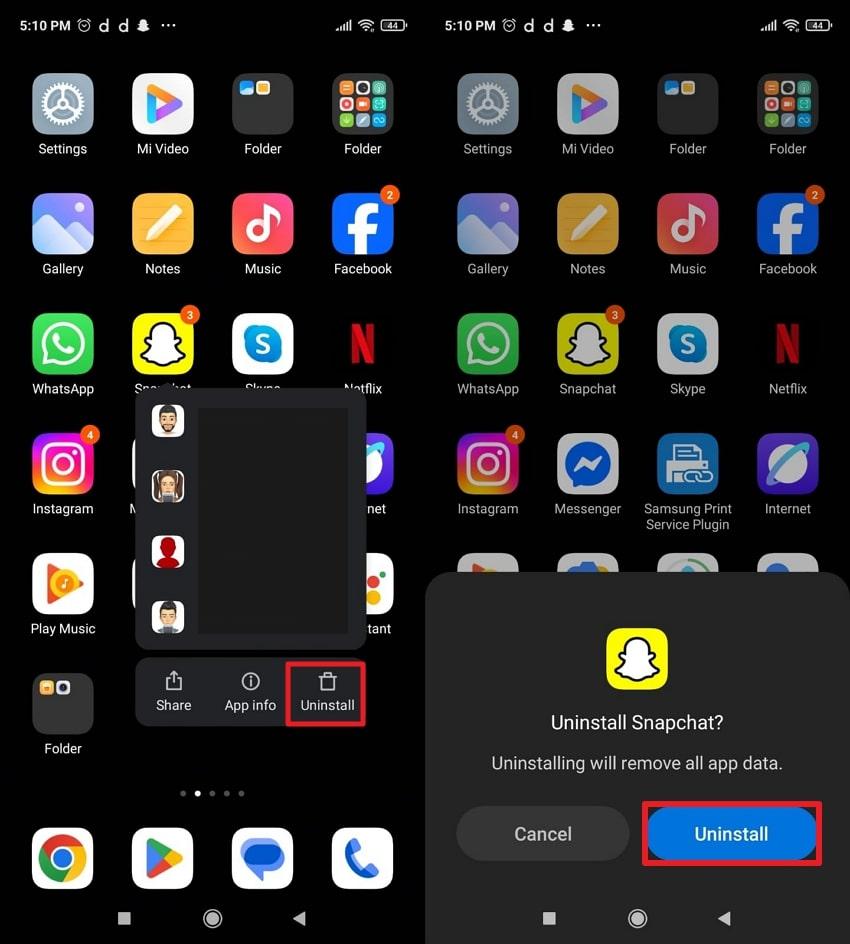 delete snapchat on android