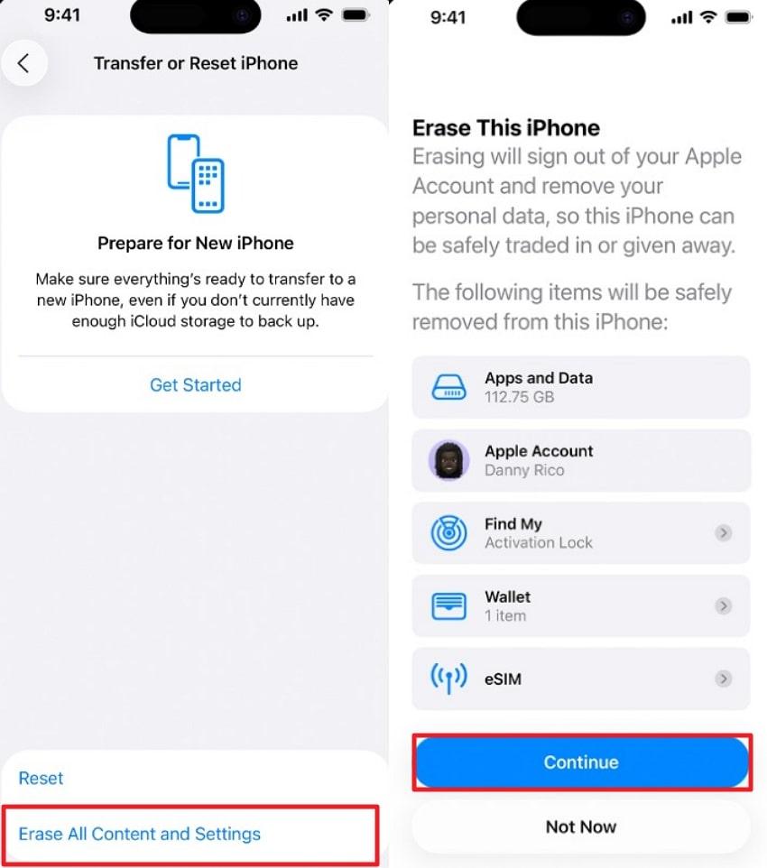 factory reset iphone