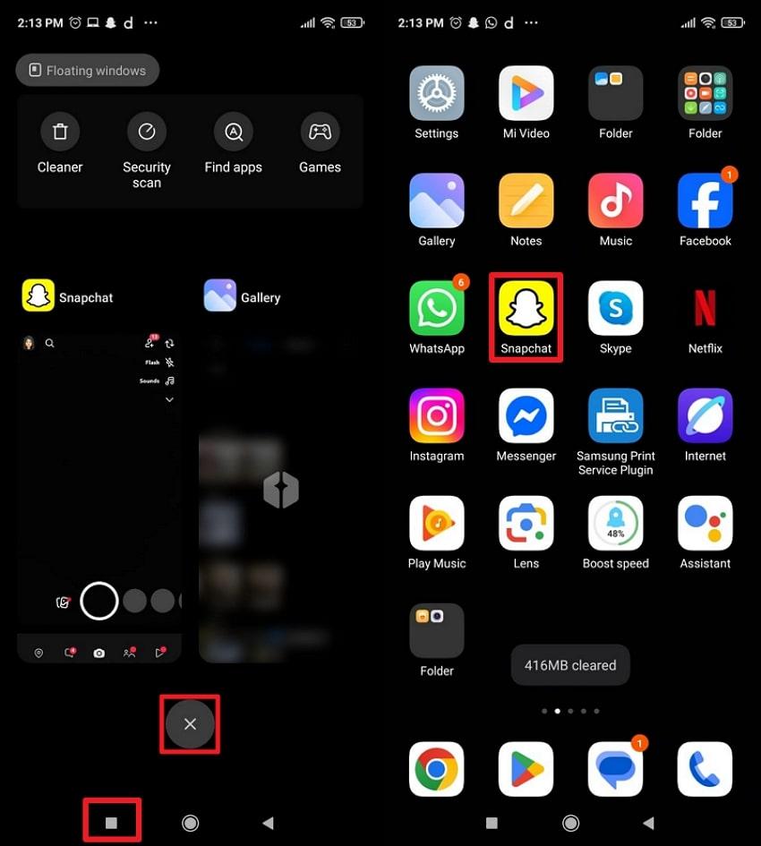 restart snapchat on android