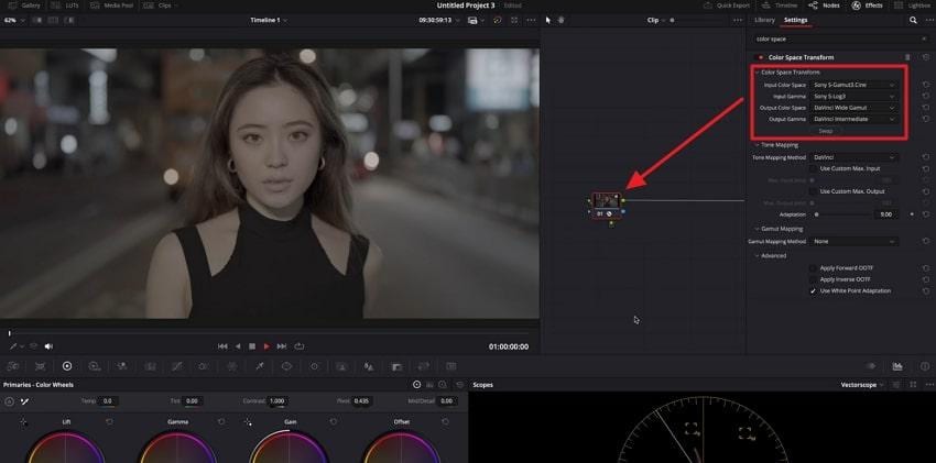 choose options under color space transform