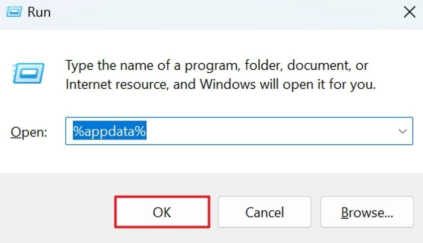 run dialogue box to reset configuration