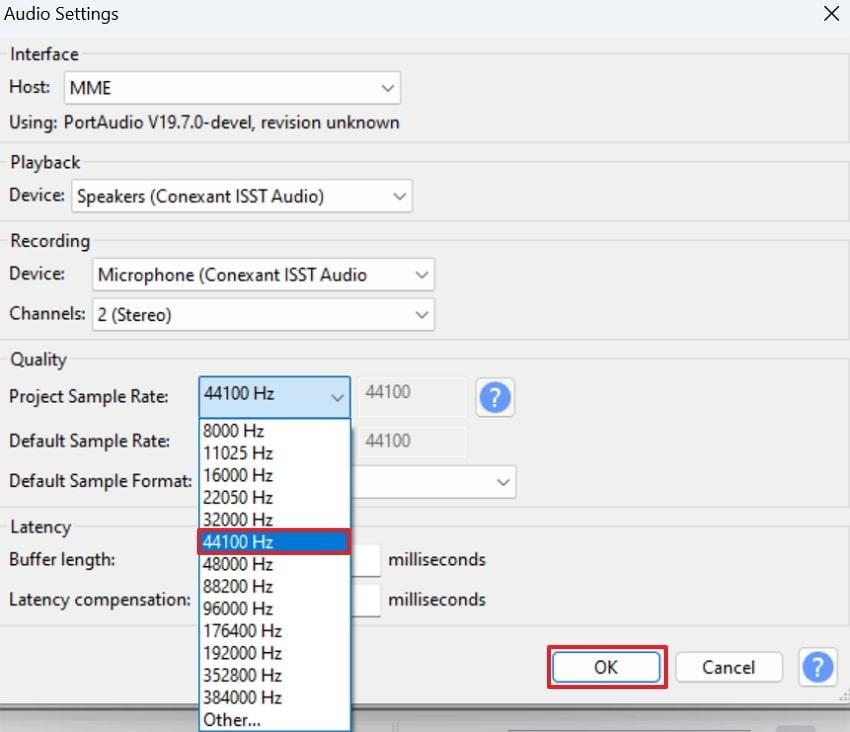 set project sample rate
