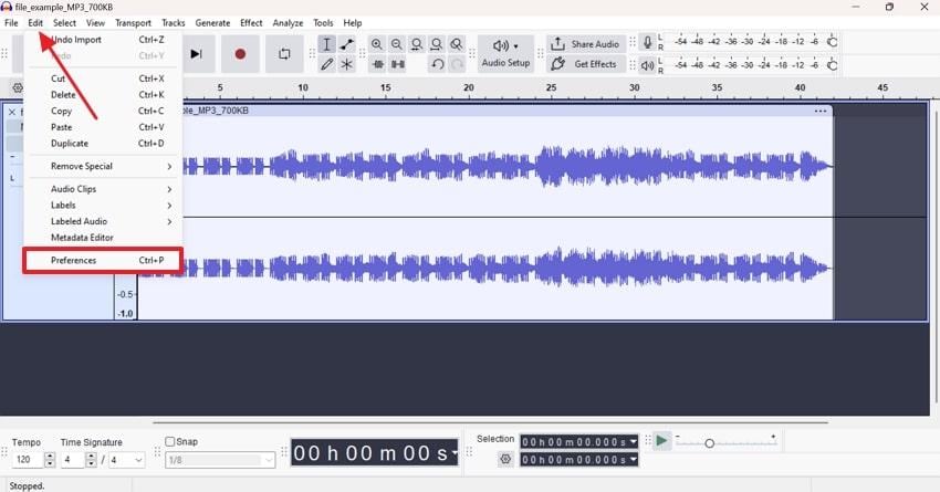 access preferences window on audacity