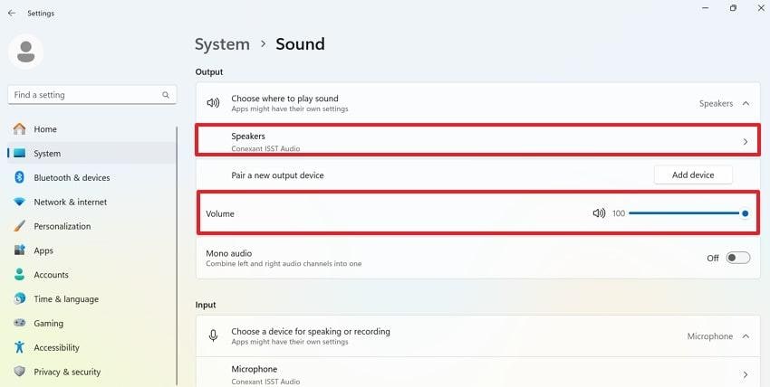 verify system audio settings