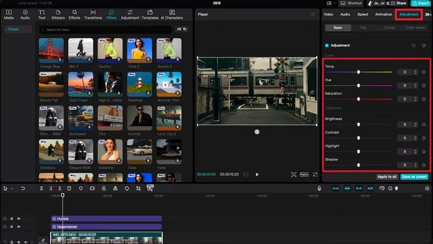make basic adjustments in video