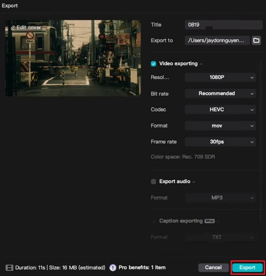 export final color graded video