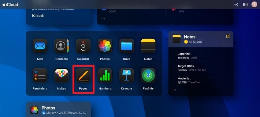 access pages icon on icloud