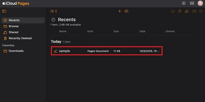 view the pages document on icloud