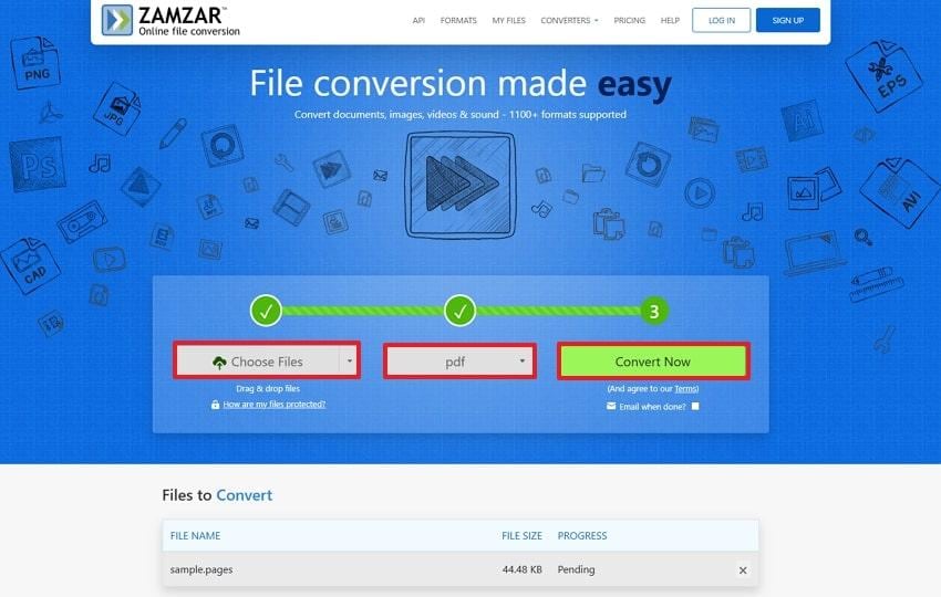 convert document into pdf with zamzar