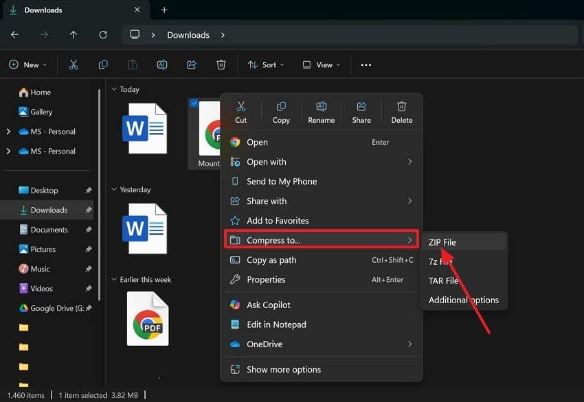 zip pdf and access via winrar