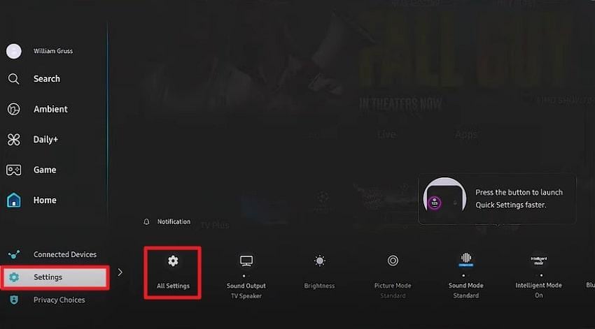 choose all settings option
