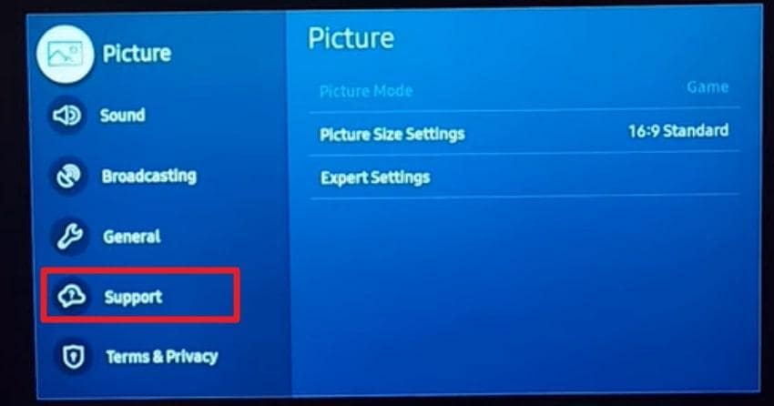 access support option from settings