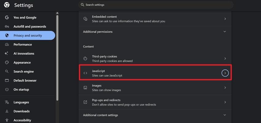 open javascript option