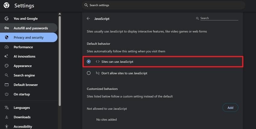 toggle on sites can use javascript