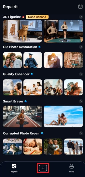 press plus icon to upload photo