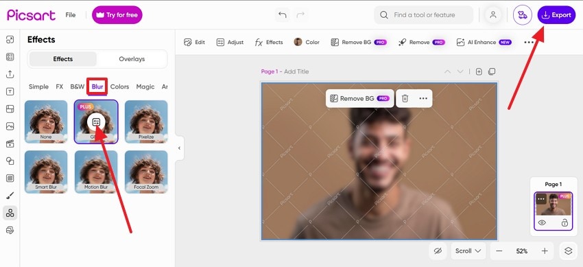 picsart blur and save picture