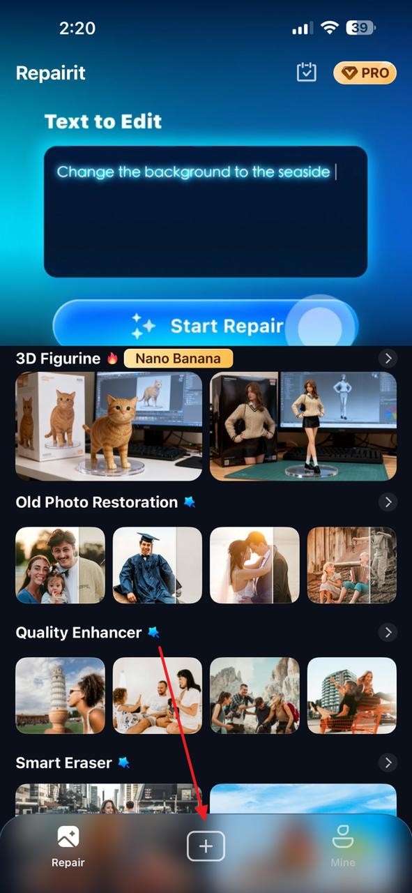access text to edit tab repairit