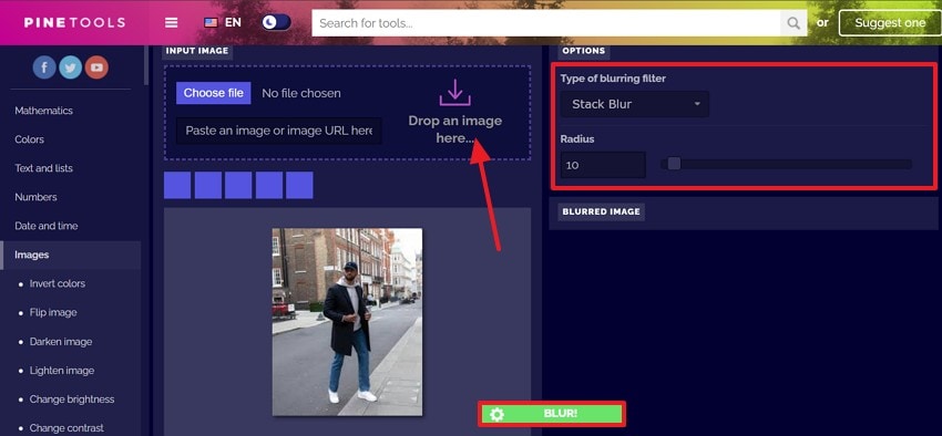 upload and blur image pinetools