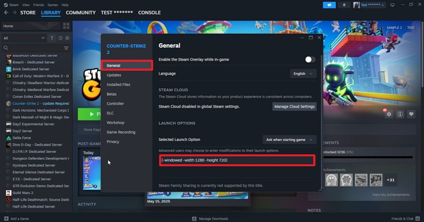 change launch type steam