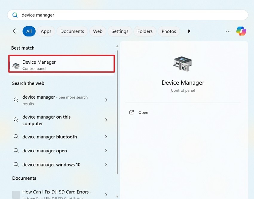 access device manager from start menu
