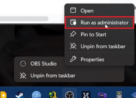 run obs studio as administrator