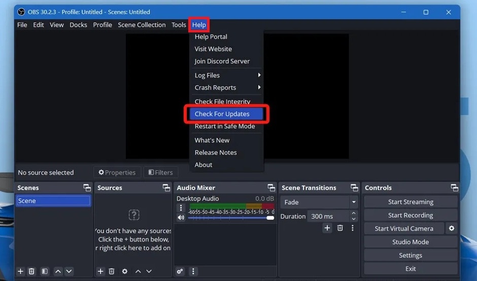 check obs studio for updates