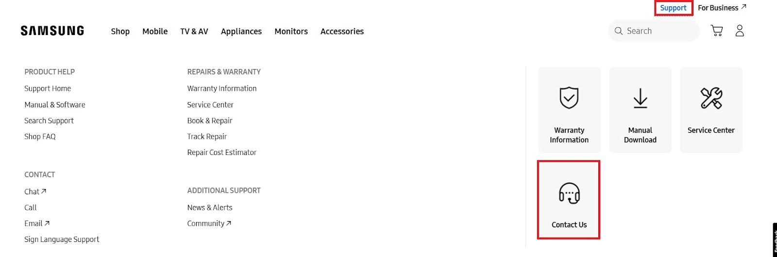 samsung support website