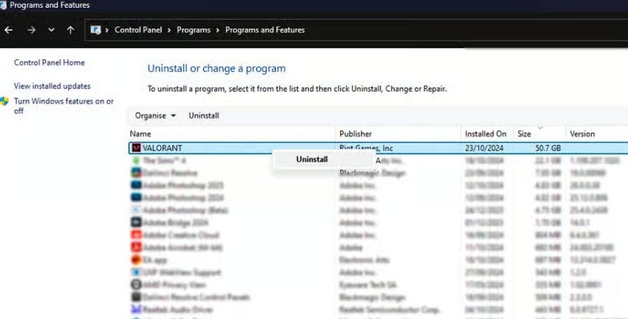 uninstall valorant