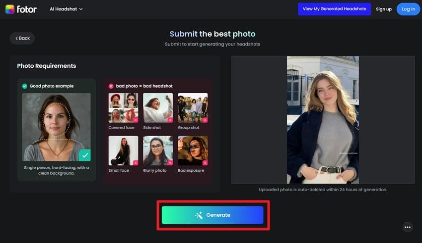 submit your photo and generate