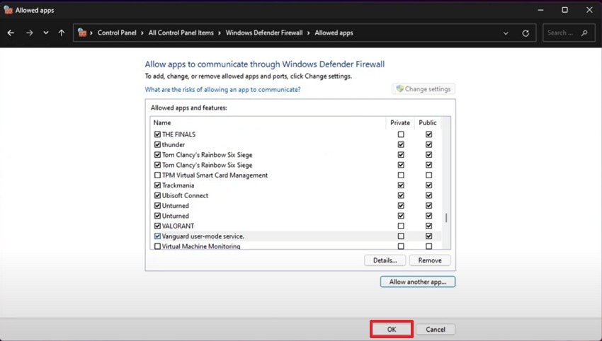 select the ok button