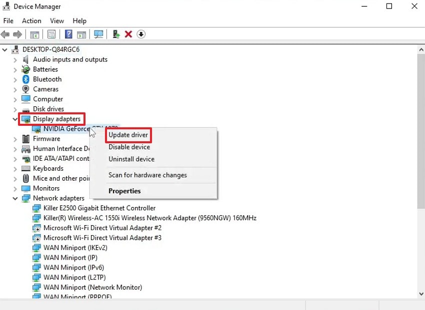 expand display adapter to update driver