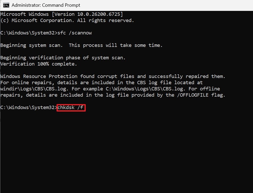 enter command after scanning process