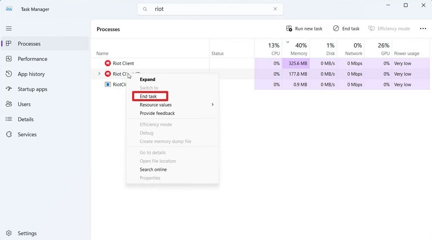 choose the end task option
