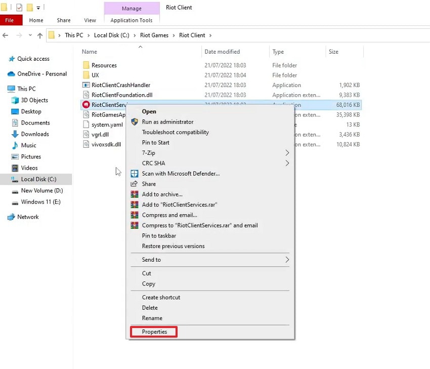 select properties from the menu