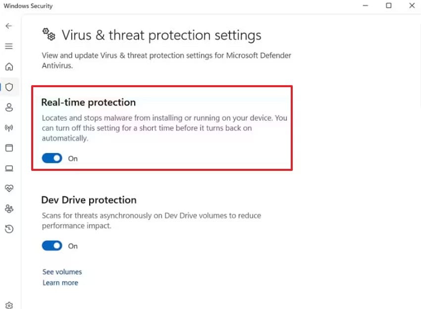turn off real time protection