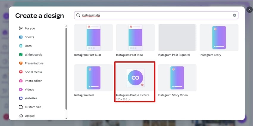 choose instagram profile template
