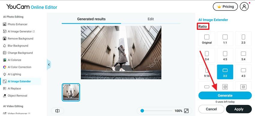 select aspect ratio to generate youcam