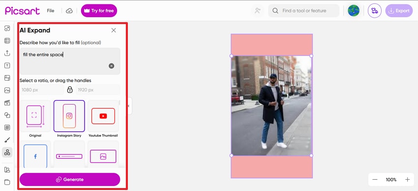 open picsart to expand image