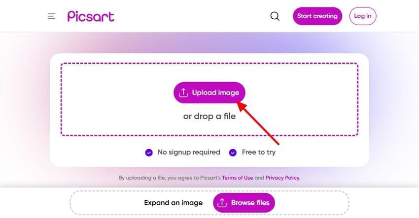 upload desired image picsart